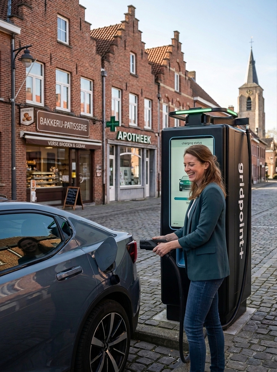 Bestuurder laadt haar wagen aan een publieke laadpaal